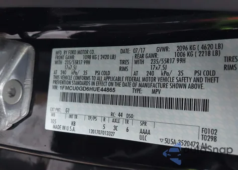 2017 Ford Escape Se из США, поврежденный, VIN 1FMCU0GD6HUE44865